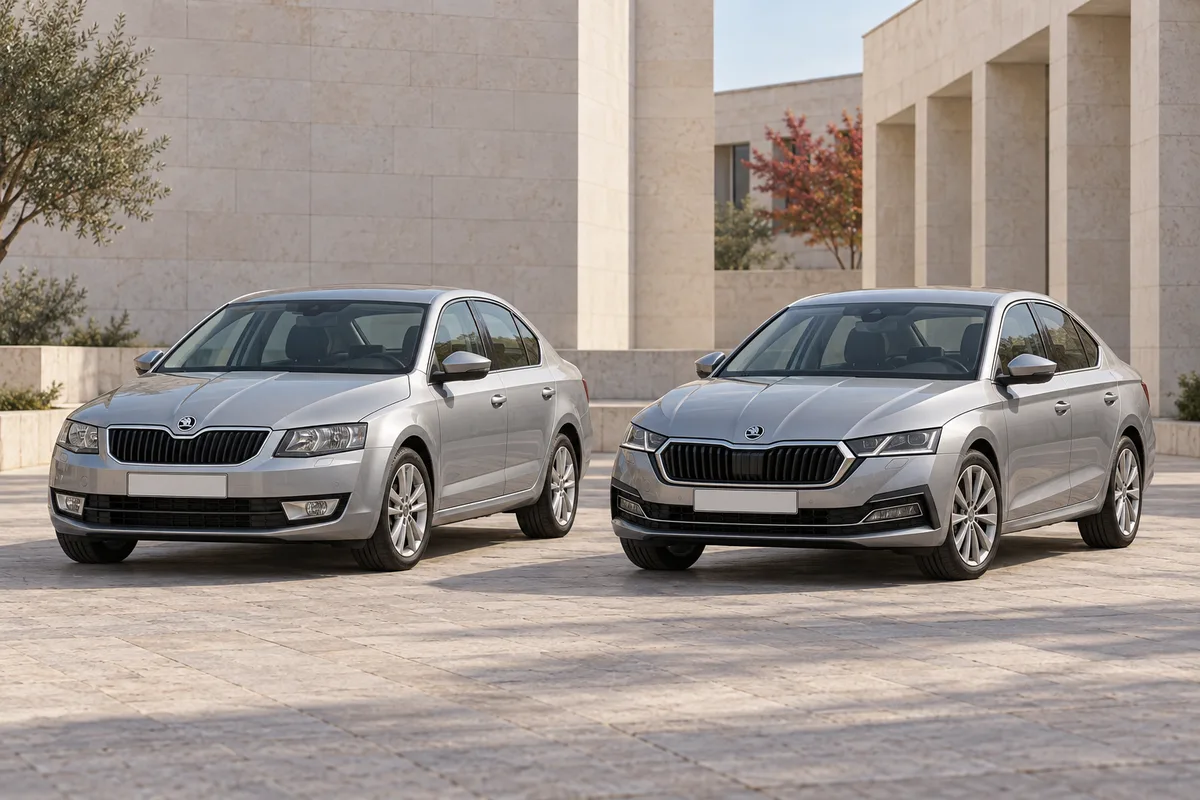 Illustration of third- and fourth-generation Škoda Octavia cars parked side by side